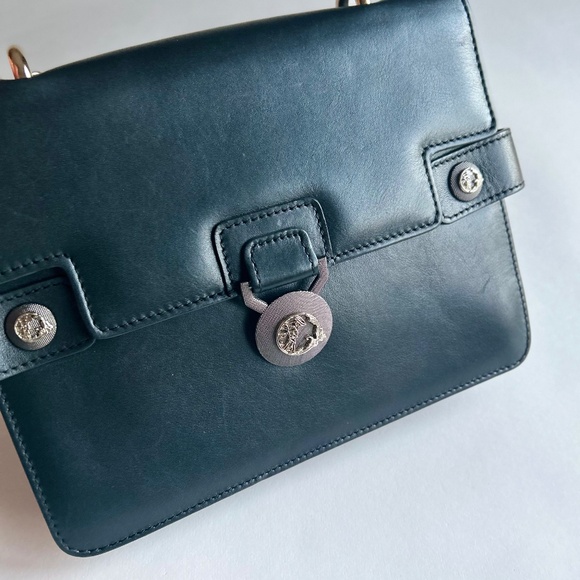 Versace Collecting Navy Genuine Leather Gold Chain Handbag Shoulder Bag - Picture 13 of 16